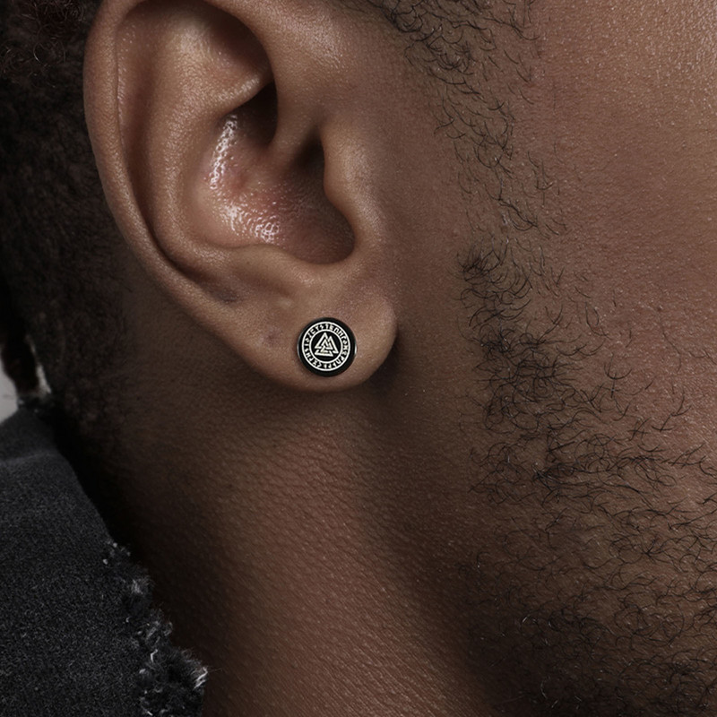 Cercei Vnox pentru bărbați vikingi negri, Vegvisir și Norse Valknut, set de cercei pentru bărbați, din oțel inoxidabil, punk, vikingi