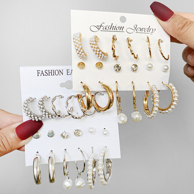 LATS Fashion Pearl Hoop Earrings Set for Women Geometrirc Silver Color Metal Circle Hoop Earrings Brincos 2022 Trend Jewelry Gift