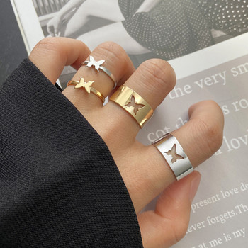 LATS Vintage Simple Animal Butterlfly Star Moon Heart Flame Open Rings for Women Girls Gothic Jewelry Punk Black Couple Ring Set