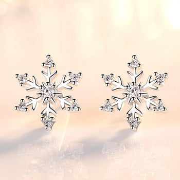 Σκουλαρίκια από κρύσταλλο ζιργκόν Snowflake Stud για Γυναικεία Λαμπερά Σκουλαρίκια με γούρι από στρας Κορίτσια Χριστουγεννιάτικα δώρα γενεθλίων κοσμήματα