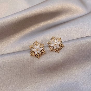 Σκουλαρίκια από κρύσταλλο ζιργκόν Snowflake Stud για Γυναικεία Λαμπερά Σκουλαρίκια με γούρι από στρας Κορίτσια Χριστουγεννιάτικα δώρα γενεθλίων κοσμήματα