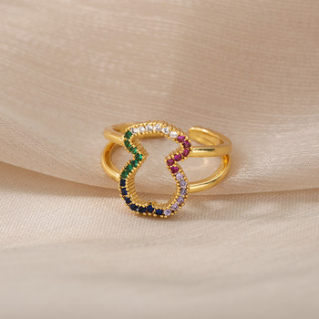 Винтидж шик ръчно изработени пръстени с мечки за жени Сладки животински кокалчета от неръждаема стомана Регулируем пръстен Модни парти бижута Подарък Femme
