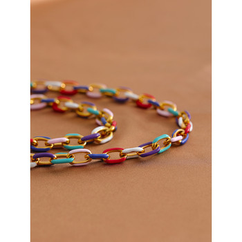 Yhpup Rainbow Enamel Chain Колие Комплект гривни Комплект от неръждаема стомана 316L 18 K PVD покритие Водоустойчиви бижута Y2K Парти подарък