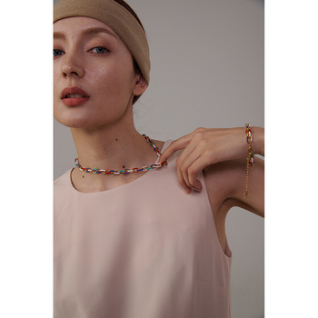 Yhpup Rainbow Enamel Chain Колие Комплект гривни Комплект от неръждаема стомана 316L 18 K PVD покритие Водоустойчиви бижута Y2K Парти подарък