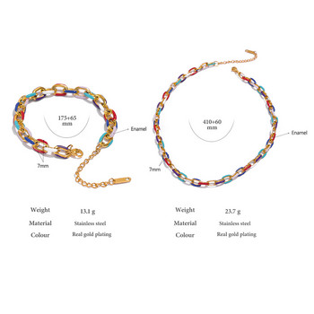 Yhpup Rainbow Enamel Chain Колие Комплект гривни Комплект от неръждаема стомана 316L 18 K PVD покритие Водоустойчиви бижута Y2K Парти подарък