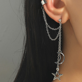 Нови модни звезди Moon Clip Earrings Ear Hook Personality Metal Ear Clips Double Piercing Earrings for Women Girls Jewelry