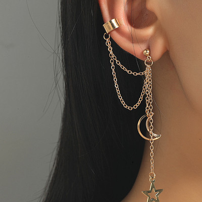 New Fashion Stars Moon Clip Σκουλαρίκια Ear Hook Personality Metal Ear Clips Σκουλαρίκι διπλό τρυπημένο για γυναίκες Κοσμήματα για κορίτσια
