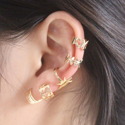 Nove modne zvijezde Moon Clip Naušnice Kukica za uši Personality Metalne kopče za uši Dvostruko probušena naušnica za žene Djevojke Nakit