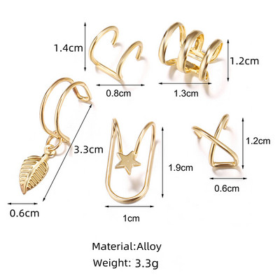Nove modne zvijezde Moon Clip Naušnice Kukica za uši Personality Metalne kopče za uši Dvostruko probušena naušnica za žene Djevojke Nakit