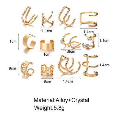 Nove modne zvijezde Moon Clip Naušnice Kukica za uši Personality Metalne kopče za uši Dvostruko probušena naušnica za žene Djevojke Nakit