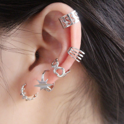 Nove modne zvijezde Moon Clip Naušnice Kukica za uši Personality Metalne kopče za uši Dvostruko probušena naušnica za žene Djevojke Nakit