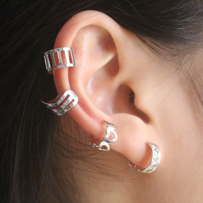 Nove modne zvijezde Moon Clip Naušnice Kukica za uši Personality Metalne kopče za uši Dvostruko probušena naušnica za žene Djevojke Nakit