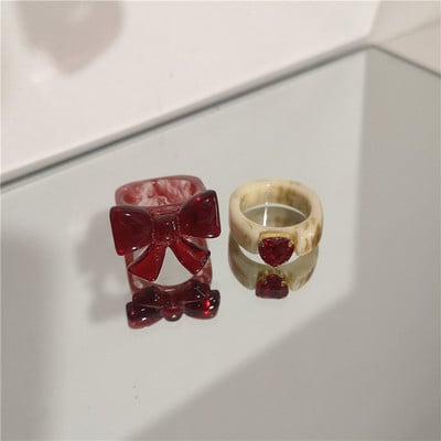 2022 Kpop drăguț gotic violet urs transparent inimă rășină acrilic margele inele set pentru femei Egirl BFF Y2K deget bijuterii estetice