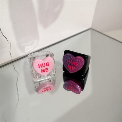 2022 Kpop drăguț gotic violet urs transparent inimă rășină acrilic margele inele set pentru femei Egirl BFF Y2K deget bijuterii estetice