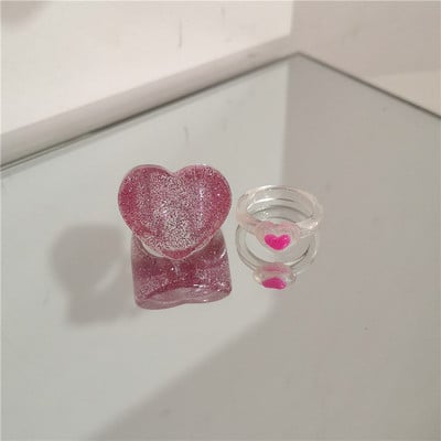 2022 Kpop drăguț gotic violet urs transparent inimă rășină acrilic margele inele set pentru femei Egirl BFF Y2K deget bijuterii estetice