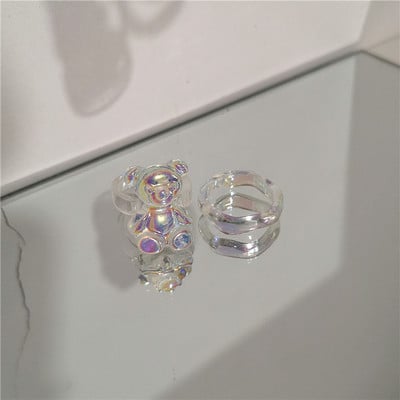 2022 Kpop drăguț gotic violet urs transparent inimă rășină acrilic margele inele set pentru femei Egirl BFF Y2K deget bijuterii estetice