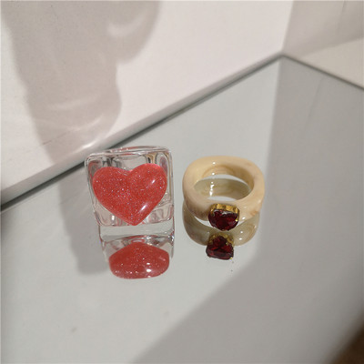 2022 Kpop drăguț gotic violet urs transparent inimă rășină acrilic margele inele set pentru femei Egirl BFF Y2K deget bijuterii estetice