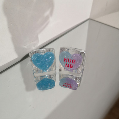 2022 Kpop drăguț gotic violet urs transparent inimă rășină acrilic margele inele set pentru femei Egirl BFF Y2K deget bijuterii estetice