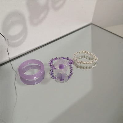 2022 Kpop drăguț gotic violet urs transparent inimă rășină acrilic margele inele set pentru femei Egirl BFF Y2K deget bijuterii estetice