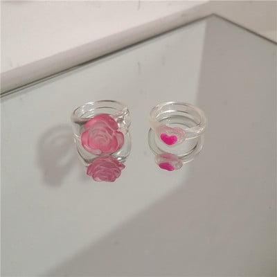 2022 Kpop drăguț gotic violet urs transparent inimă rășină acrilic margele inele set pentru femei Egirl BFF Y2K deget bijuterii estetice