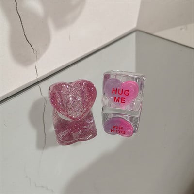 2022 Kpop drăguț gotic violet urs transparent inimă rășină acrilic margele inele set pentru femei Egirl BFF Y2K deget bijuterii estetice