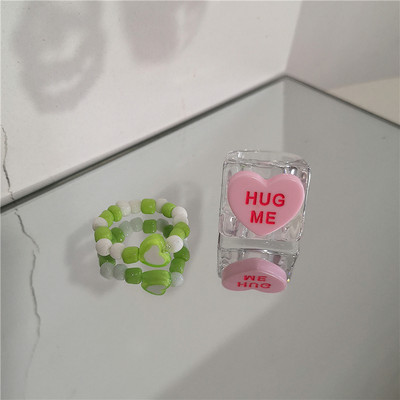 2022 Kpop drăguț gotic violet urs transparent inimă rășină acrilic margele inele set pentru femei Egirl BFF Y2K deget bijuterii estetice