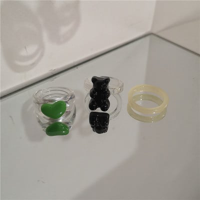 2022 Kpop drăguț gotic violet urs transparent inimă rășină acrilic margele inele set pentru femei Egirl BFF Y2K deget bijuterii estetice