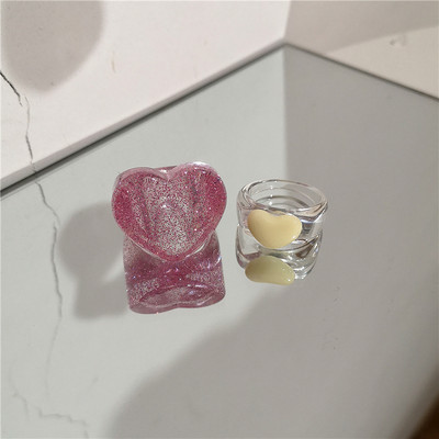 2022 Kpop drăguț gotic violet urs transparent inimă rășină acrilic margele inele set pentru femei Egirl BFF Y2K deget bijuterii estetice