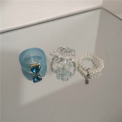 2022 Kpop drăguț gotic violet urs transparent inimă rășină acrilic margele inele set pentru femei Egirl BFF Y2K deget bijuterii estetice