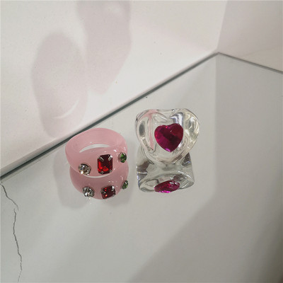 2022 Kpop drăguț gotic violet urs transparent inimă rășină acrilic margele inele set pentru femei Egirl BFF Y2K deget bijuterii estetice