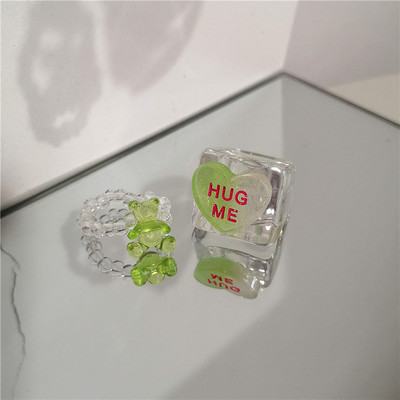 2022 Kpop drăguț gotic violet urs transparent inimă rășină acrilic margele inele set pentru femei Egirl BFF Y2K deget bijuterii estetice