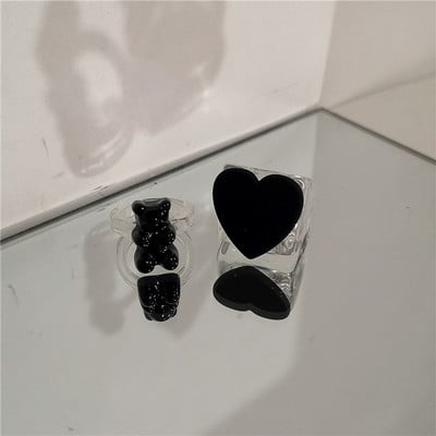 2022 Kpop drăguț gotic violet urs transparent inimă rășină acrilic margele inele set pentru femei Egirl BFF Y2K deget bijuterii estetice