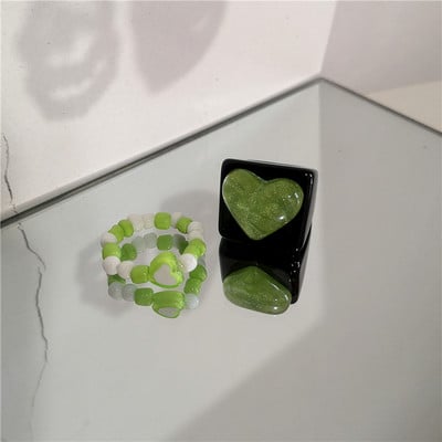 2022 Kpop drăguț gotic violet urs transparent inimă rășină acrilic margele inele set pentru femei Egirl BFF Y2K deget bijuterii estetice