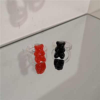 2022 Kpop drăguț gotic violet urs transparent inimă rășină acrilic margele inele set pentru femei Egirl BFF Y2K deget bijuterii estetice