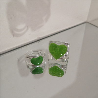 2022 Kpop drăguț gotic violet urs transparent inimă rășină acrilic margele inele set pentru femei Egirl BFF Y2K deget bijuterii estetice