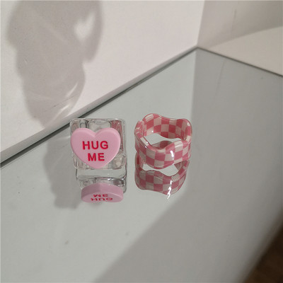 2022 Kpop drăguț gotic violet urs transparent inimă rășină acrilic margele inele set pentru femei Egirl BFF Y2K deget bijuterii estetice