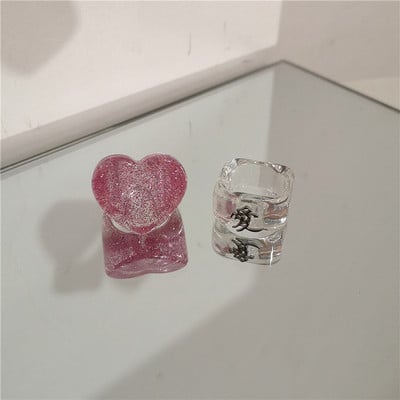 2022 Kpop drăguț gotic violet urs transparent inimă rășină acrilic margele inele set pentru femei Egirl BFF Y2K deget bijuterii estetice