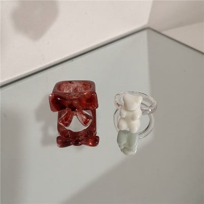 2022 Kpop drăguț gotic violet urs transparent inimă rășină acrilic margele inele set pentru femei Egirl BFF Y2K deget bijuterii estetice