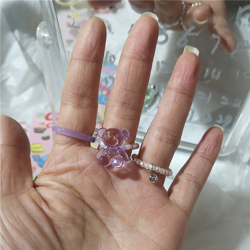 2022 Kpop drăguț gotic violet urs transparent inimă rășină acrilic margele inele set pentru femei Egirl BFF Y2K deget bijuterii estetice
