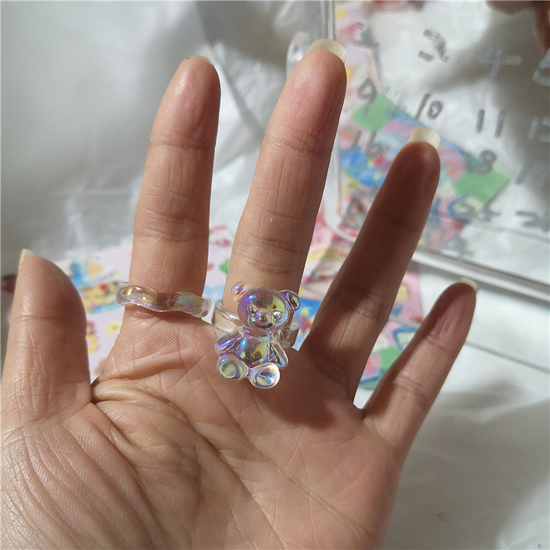2022 Kpop drăguț gotic violet urs transparent inimă rășină acrilic margele inele set pentru femei Egirl BFF Y2K deget bijuterii estetice