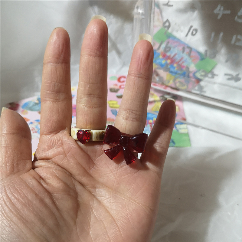 2022 Kpop drăguț gotic violet urs transparent inimă rășină acrilic margele inele set pentru femei Egirl BFF Y2K deget bijuterii estetice
