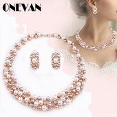 Perle de imitație simple, elegante, bijuterii de mireasă, colier de cristal, cercei pentru fete, cadou de petrecere, seturi de bijuterii de logodnă cu strass