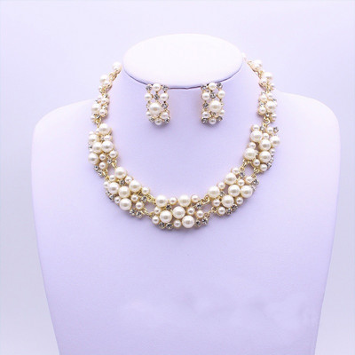 Perle de imitație simple, elegante, bijuterii de mireasă, colier de cristal, cercei pentru fete, cadou de petrecere, seturi de bijuterii de logodnă cu strass