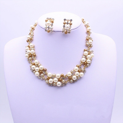 Perle de imitație simple, elegante, bijuterii de mireasă, colier de cristal, cercei pentru fete, cadou de petrecere, seturi de bijuterii de logodnă cu strass