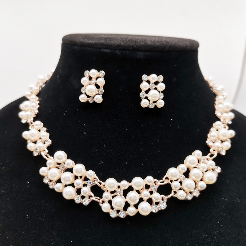 Perle de imitație simple, elegante, bijuterii de mireasă, colier de cristal, cercei pentru fete, cadou de petrecere, seturi de bijuterii de logodnă cu strass