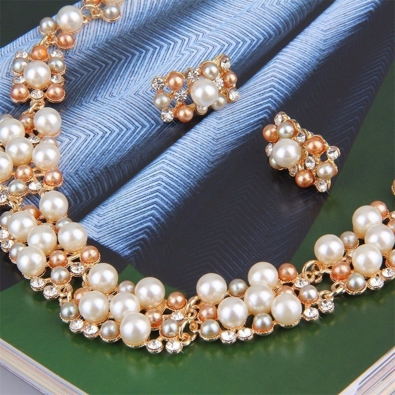 Perle de imitație simple, elegante, bijuterii de mireasă, colier de cristal, cercei pentru fete, cadou de petrecere, seturi de bijuterii de logodnă cu strass