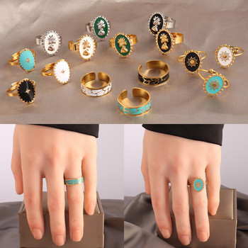 Δαχτυλίδια από ανοξείδωτο ατσάλι Ανοιχτά δαχτυλίδια για γυναίκες Δαχτυλίδια φαρδύ δαχτυλίδι Πολύχρωμη αλυσίδα Γεωμετρίας Γυναικεία δαχτυλίδια Κοσμήματα Δώρο πάρτι Χονδρική