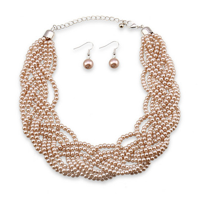 Legújabb eltúlzott, 9 gyöngyös szálból, becsomagolt Statement nyaklánc és fülbevaló ékszerkészletek női lányoknak