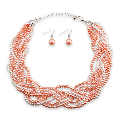 Legújabb eltúlzott, 9 gyöngyös szálból, becsomagolt Statement nyaklánc és fülbevaló ékszerkészletek női lányoknak