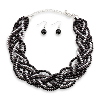 Legújabb eltúlzott, 9 gyöngyös szálból, becsomagolt Statement nyaklánc és fülbevaló ékszerkészletek női lányoknak